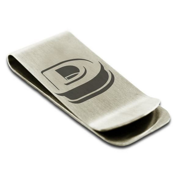 Stainless Steel Letter D Initial 3D Monogram Engraved Engraved Money Clip Credit Card Holder