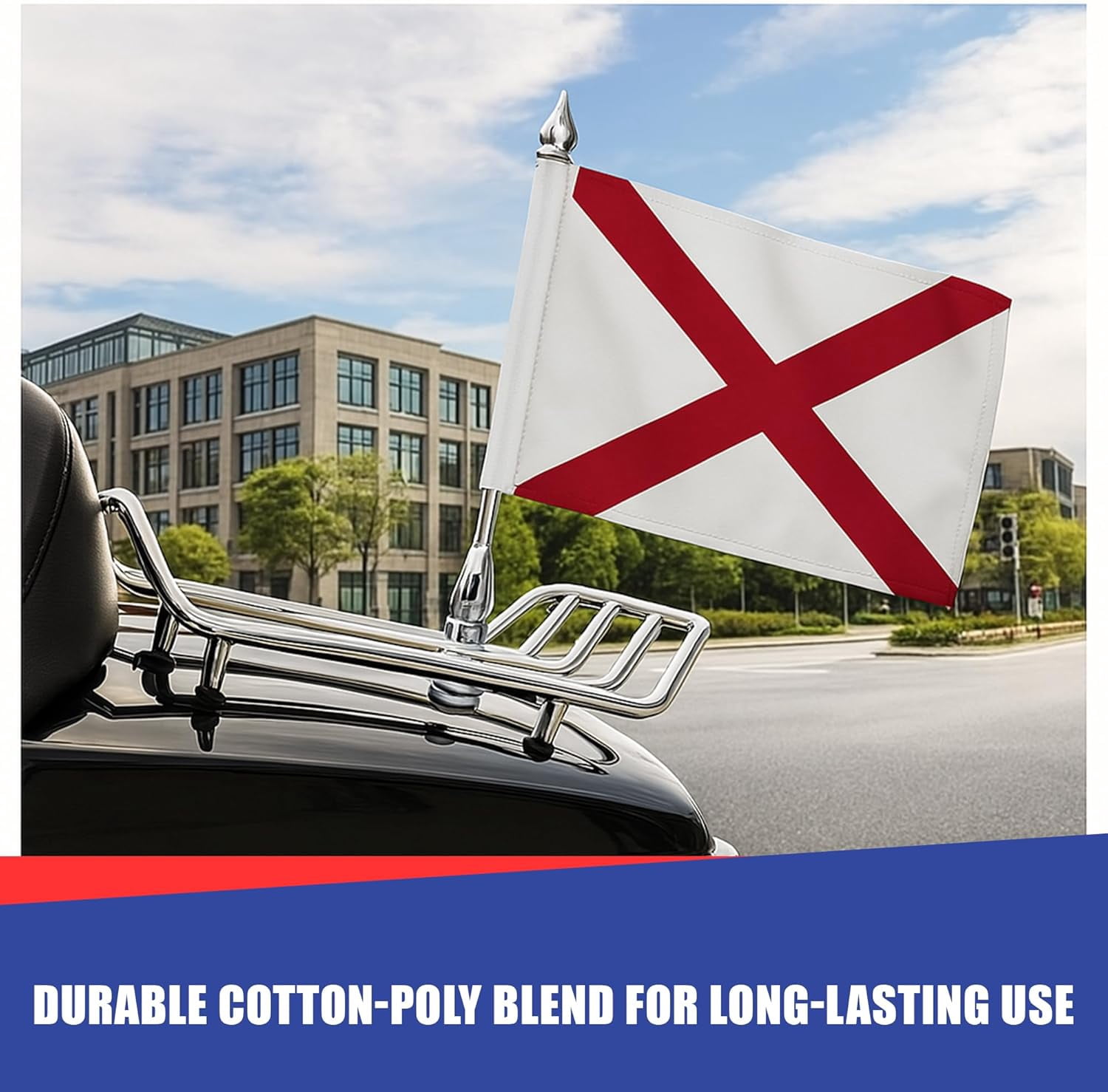 Alabama Motorcycle Flag 6"x9" | Durable Cotton-Poly Blend | Double-Sided & Double-Stitched | 1/2" Sleeve for 9" Poles | Wind-Resistant for Highway Speeds | Made in USA | Motorcycle Flag Accessory