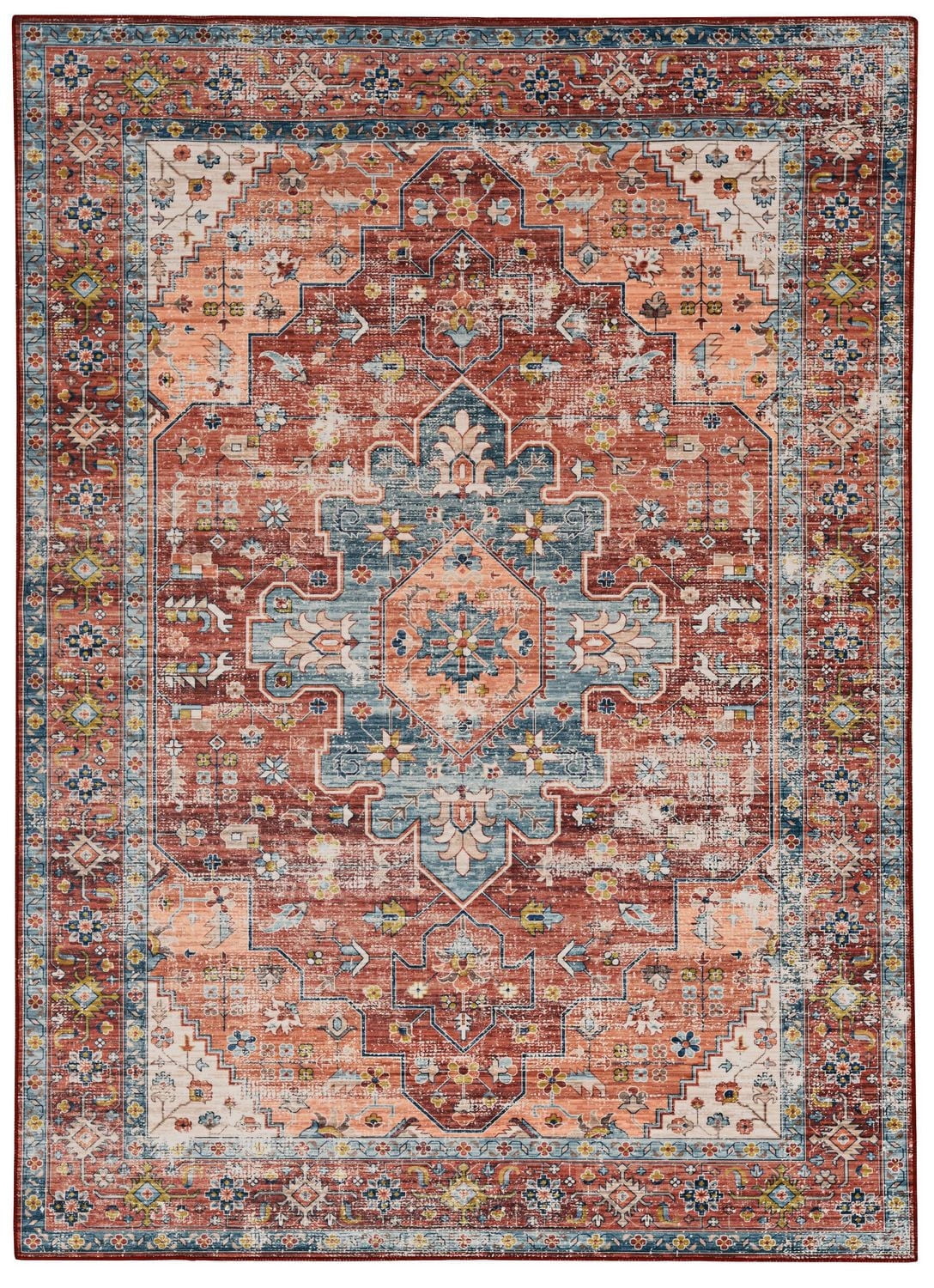 Carter 5' x 7' Washable Area Rug, Rust and Ivory