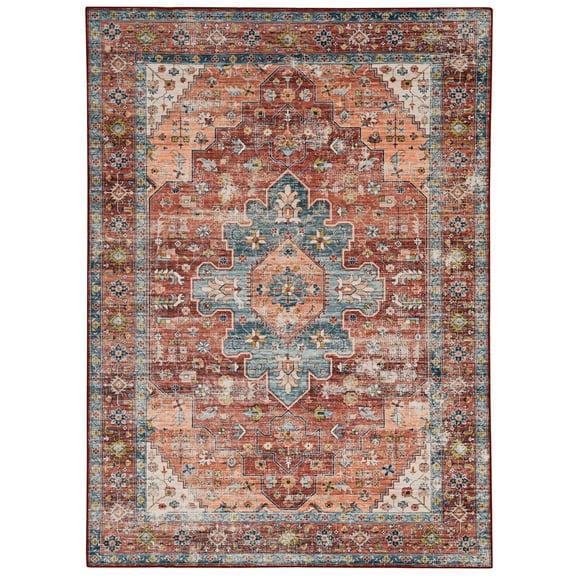 Carter 5' x 7' Washable Area Rug, Rust and Ivory
