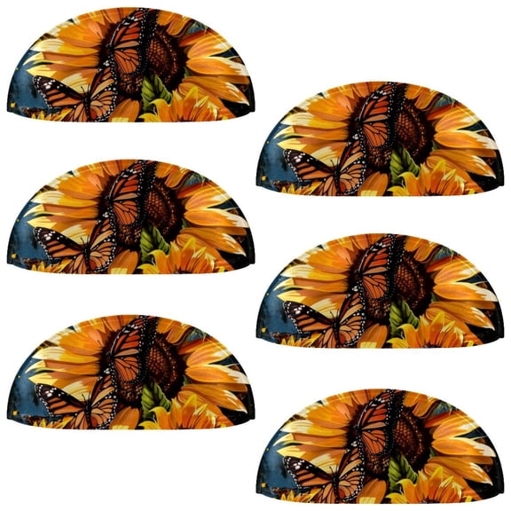 PhooArto 6 Pcs Cup Drawer Pulls, Sunflower Butterflies Painting Shell Shape Handles Cabinet Knobs for Dresser Cupboard Closet Wardrobe with Screws