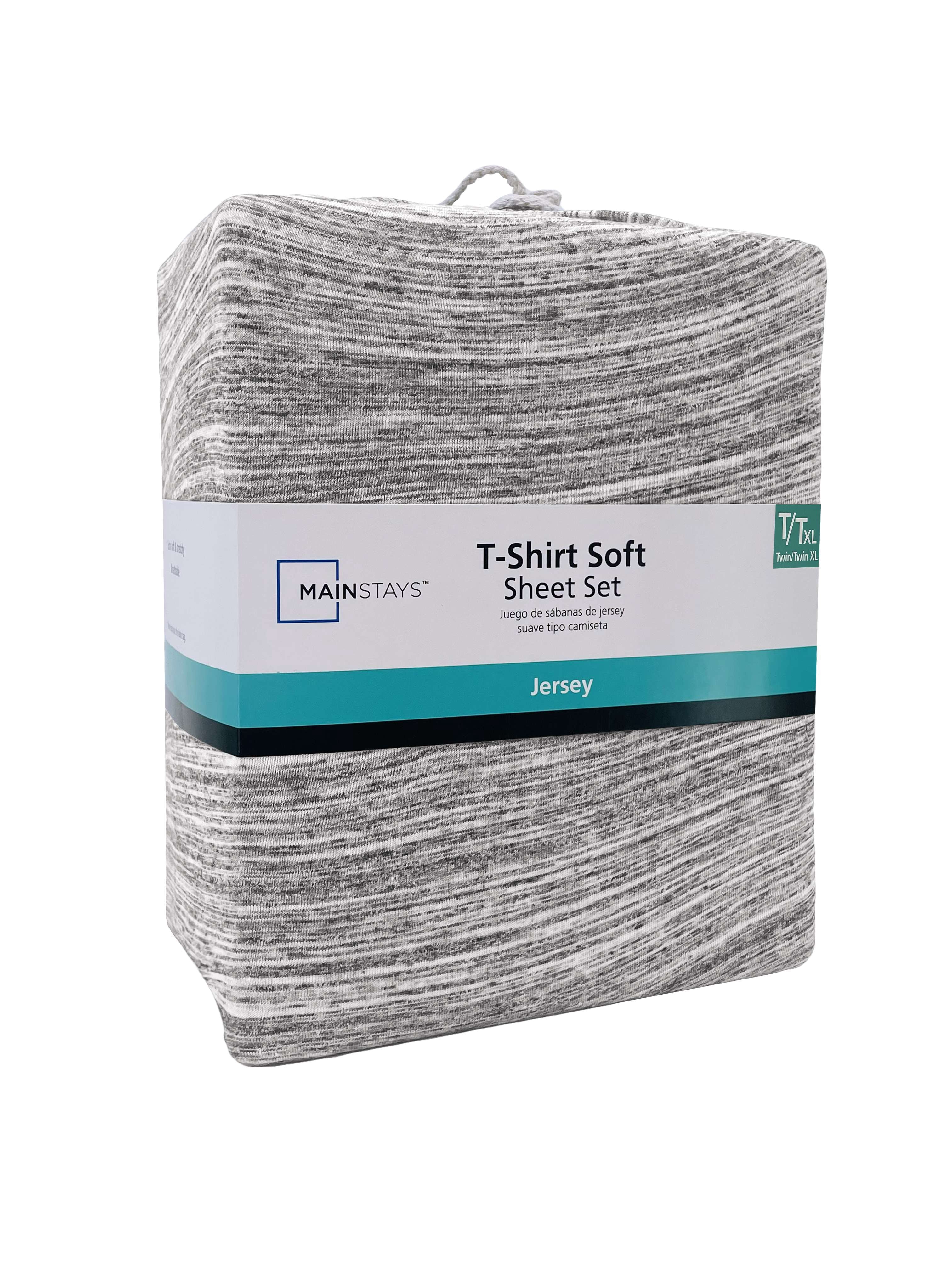 Mainstays Extra Soft Jersey Bed Sheet Set, Twin-XL, Grey Spacedyed, 3 Pieces