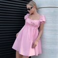 thumbnail image 2 of 100% Cotton Elegant Dresses For Women Sweet Puff Sleeve Bandage Elastic Waist Summer Party Dresses Vestido Feminino zhangmengya LED, 2 of 2