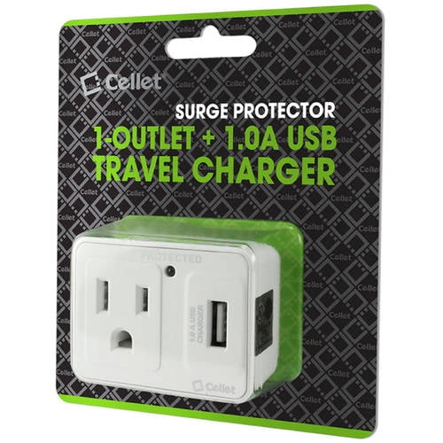 USB Port Surge Protector Travel Charge 1Amp Cellet Wall Outlet Plug with 5Watt
