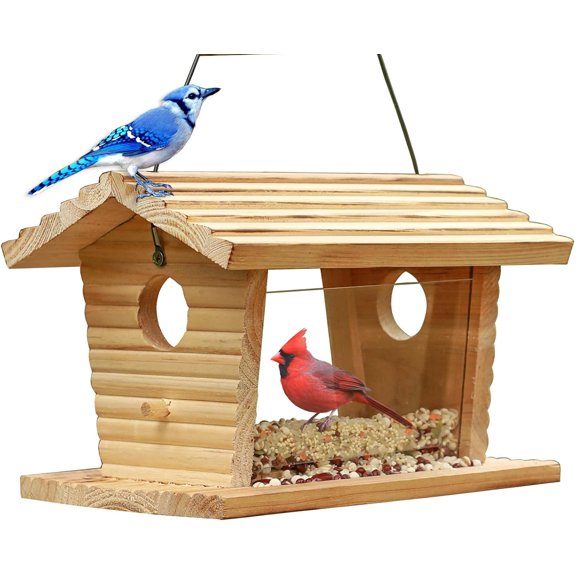 Bluebird Feeder Outside,Mealworm Bird Feeder for Outdoors Squirrel Proof Hanging Birdhouse Feeder Wooden Bird House Feeder for Cardinal，Finch