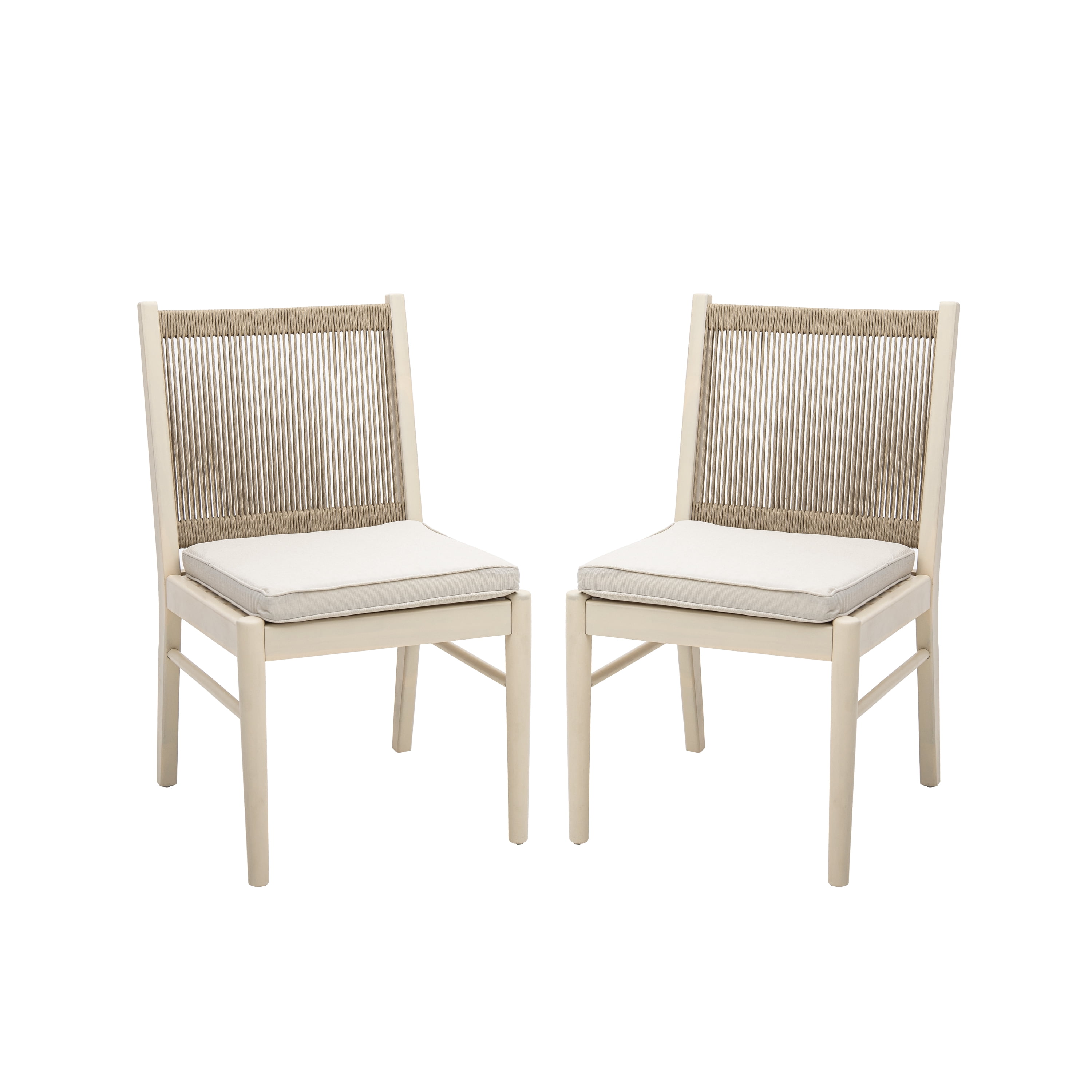 Outdoor Dining Chair Set of 2, Acacia Wood Frame with Round Rope Decoration for Patio Garden, Yellow