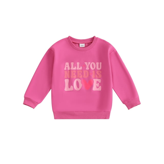 Gupgi Chandails en Molleton de Saint-Valentin pour Bébé Fille Manches Longues Col Rond Imprimé Lettre Cœur Pulls Hauts de Printemps