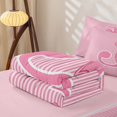 thumbnail image 5 of Erosebridal Princess Bow Initial J Zipper Full Size Comforter Sets with Fitted Sheet and 2 Pillowcases for Women, Cute Stripe Ribbon Zipper Bedding Set, Pink Reversible, 4pcs, 5 of 7