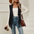 thumbnail image 7 of Women Draped Open Front Vest Faux-Suede Tassel Fringe Jacket Boho Sleeveless Western Hippie Cardigan Black, 2XL, 7 of 7