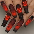 thumbnail image 2 of 24PCS Long Coffin Spooky Halloween Press On Nails, Black Red Gradient Jack O'Lantern Spider Web Blood Drip Fake Nails, Reusable Artificial False Nail Tips for Women Halloween DIY Manicure, 2 of 7