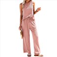 thumbnail image 1 of Pijama de Verano Sin Mangas para Mujer, de Punto Acanalado, Suave, Color Rosa Raíz de , Talla L, 1 of 9