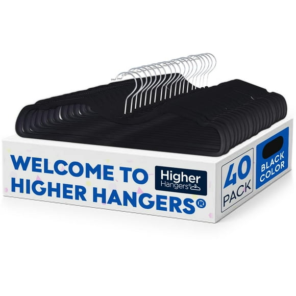 Higher Hangers Slim Black (Non-Velvet) Short Neck Vertical-Space-Saving Clothes Hangers, 40-Pack, Reduce Wrinkles & Max Closet Space in Home, Apartme