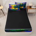 thumbnail image 4 of Manfei Stained Glass Lakeside Tent Pattern Zipper Full Size Comforter Sets with Fitted Sheet and 2 Pillowcases,Sunset Pine Forest Print Zipper Bedding Set,Yellow Green Blue,Reversible, 4 of 7