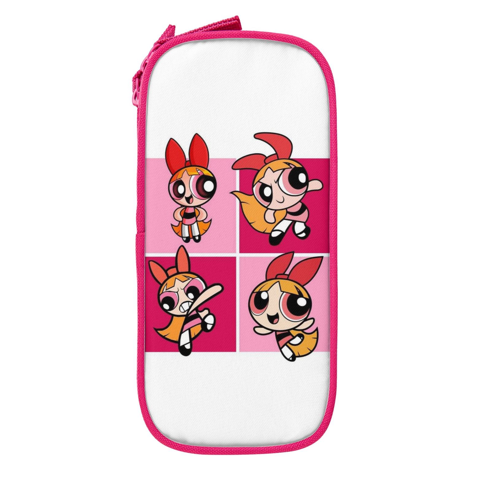 The Powerpuff Gi-rls Pencil Case Large Capacity Pencil Pouch Penbag Office Stationery Organizer Travel Makeup Bag Pink