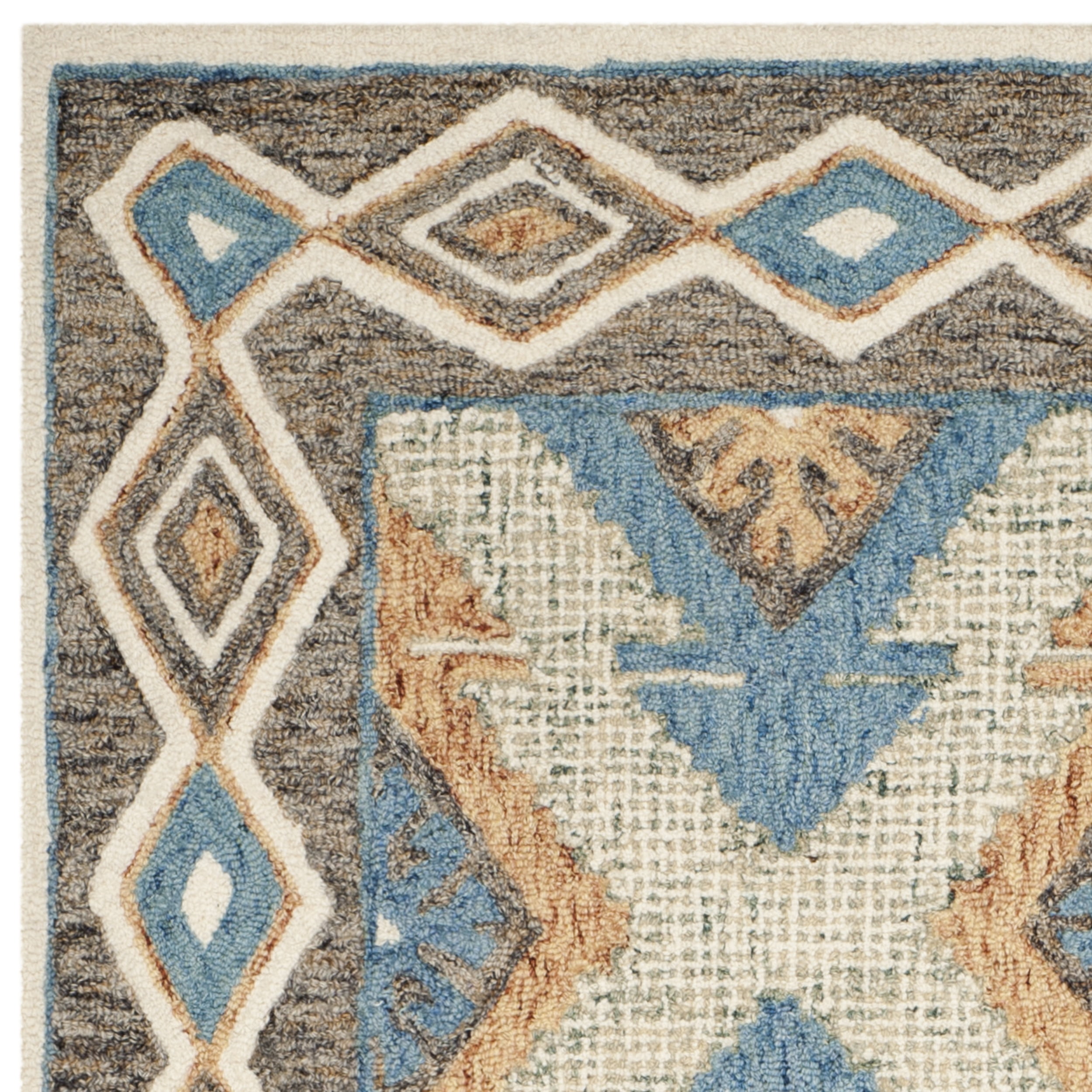 SAFAVIEH Micro-Loop Averill Geometric Aztec Wool Area Rug, Blue/Beige, 5' x 8'