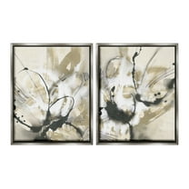 Stupell Industries Beige & Black Splatter Abstract Painting Gray Floater Framed Canvas Art Print Wall Art, 17 x 21, Set of 2