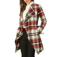 thumbnail image 5 of INSPIRE CHIC Women's Shawl Collar Asymmetrical Hem Belted Plaid Coat S Red White, 5 of 8