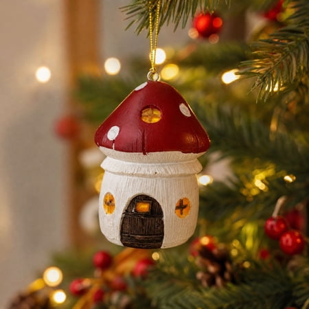 Christmas Tree Ornaments Mini Resin Decorations Featuring Mushrooms Pinecones and Christmas Houses Hanging Ornaments Festive Holiday Tree Hanging Décor for Home Party Multicolor C