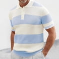 thumbnail image 2 of LWavelet Men's Short Sleeve Polo Shirt, Striped Ribbed Knit Collared Top for Casual & Retro Outfits Blue L, 2 of 4