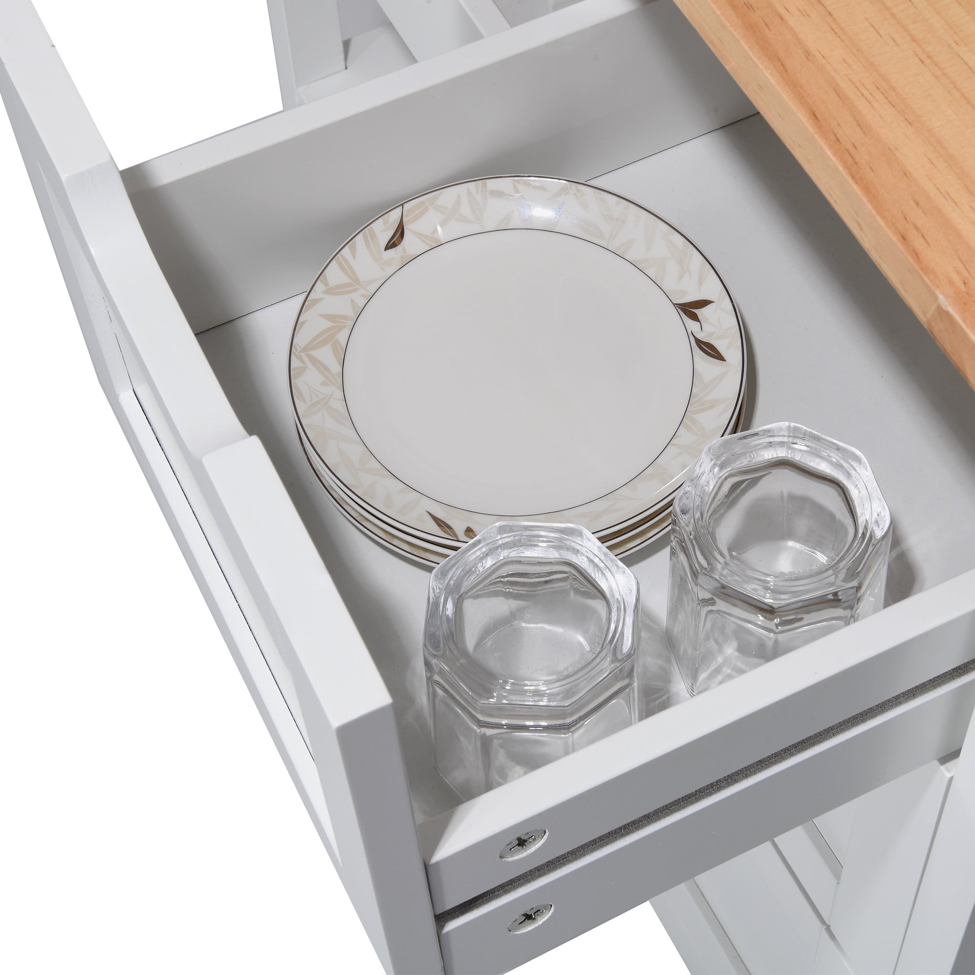 Dextrus 3-Tier Kitchen Island with Storage, Kitchen Storage Cart with Countertop & Drawers, White