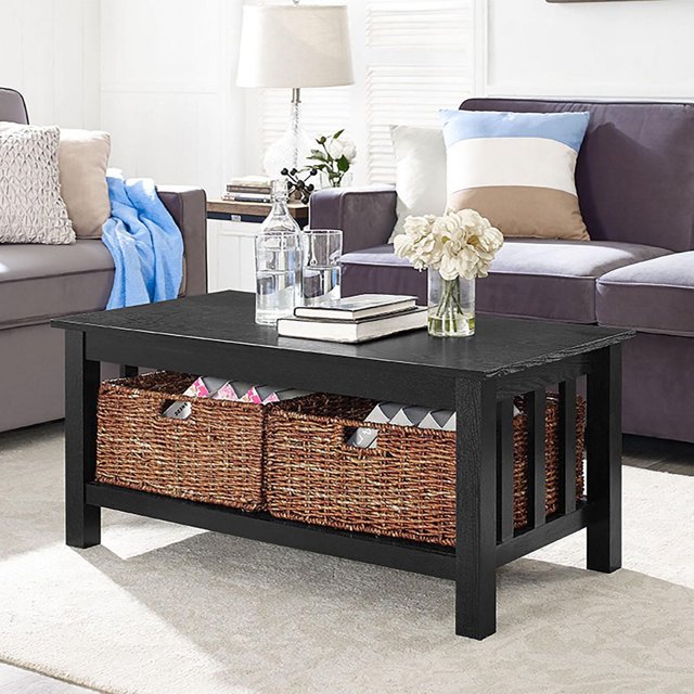 Manor Park Rustic Wood Coffee Table with Storage Baskets - Multiple Finishes