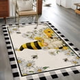 thumbnail image 2 of 3'x5' Rug for Living Room Bedroom, Spring Gnomes Washable Area Rugs Non-Slip Carpet Mats, Farmhouse Bees Flowers Black White Plaid Indoor Low Pile Area Rug Runner for Kitchen, Mudroom, 2 of 8
