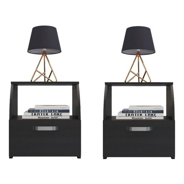 Par De Burós Maderkit Mesas De Noche Con Cajón Color Wengue 45,4 cm Ancho x 49,3 cm Alto x 36,9 cm Fondo