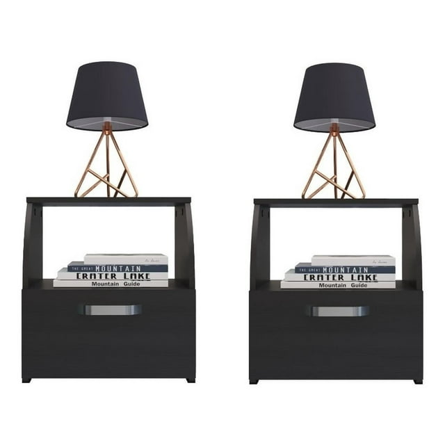 Par De Burós Maderkit Mesas De Noche Con Cajón Color Wengue 45,4 cm Ancho x 49,3 cm Alto x 36,9 cm Fondo