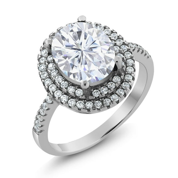 Gem Stone King 925 Sterling Silver Ring Near Colorless Oval 3.40cttw Moissanite (Size 5)