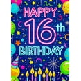 thumbnail image 3 of Vibrant Colorful 16th Birthday Banner with Balloons Candles and Confetti Backdrop for Birthday Party Photography Props Decorations Celebration Events, 3 of 7
