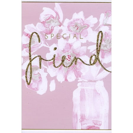 Pictura Special Friend White Floral on Pink Feminine Birthday Card For