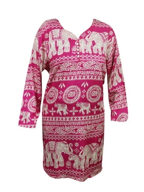 Mogul Women's Fashion Tunic Animal Print Pink Rayon Comfy Ethnic Indian Kurti Kurta Dress