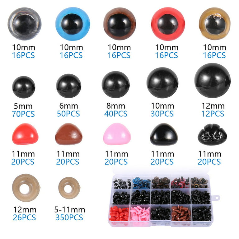 ODOMY 752pcs Colorful Plastic Safety Eyes and Noses Multiple Sizes for  Doll, Plush Animal and Teddy Bear Craft Making 