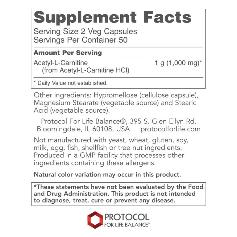 thorne acetyl-l-carnitine 60 capsules reviews Protocol For Life Balance - Natural Acetyl-L-Carnitine 500mg, Fat Burner,  Energy & Cognitive Support - 100 Veg Capsules