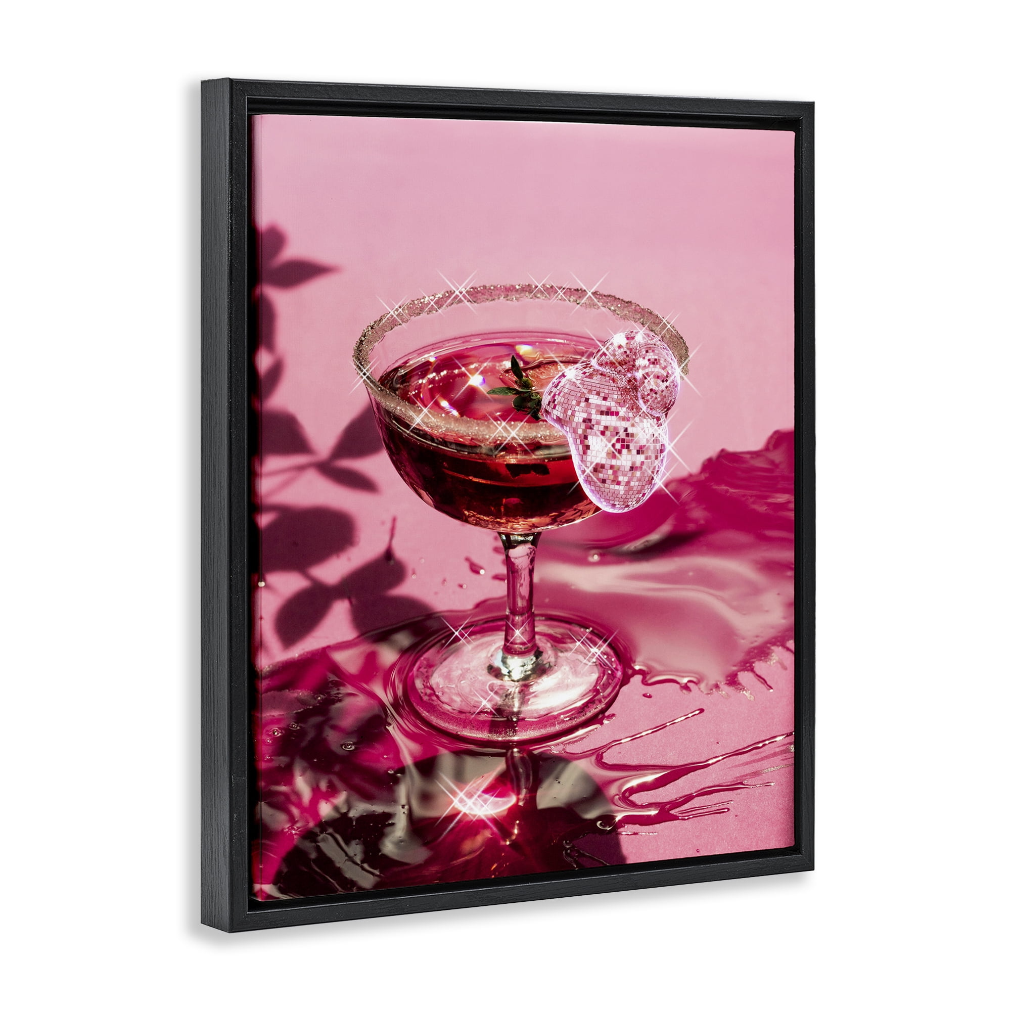 Stupell Industries Pink Glimmering Drink Food & Beverage Painting Black Floater Framed Art Print Wall Art, 25 x 31