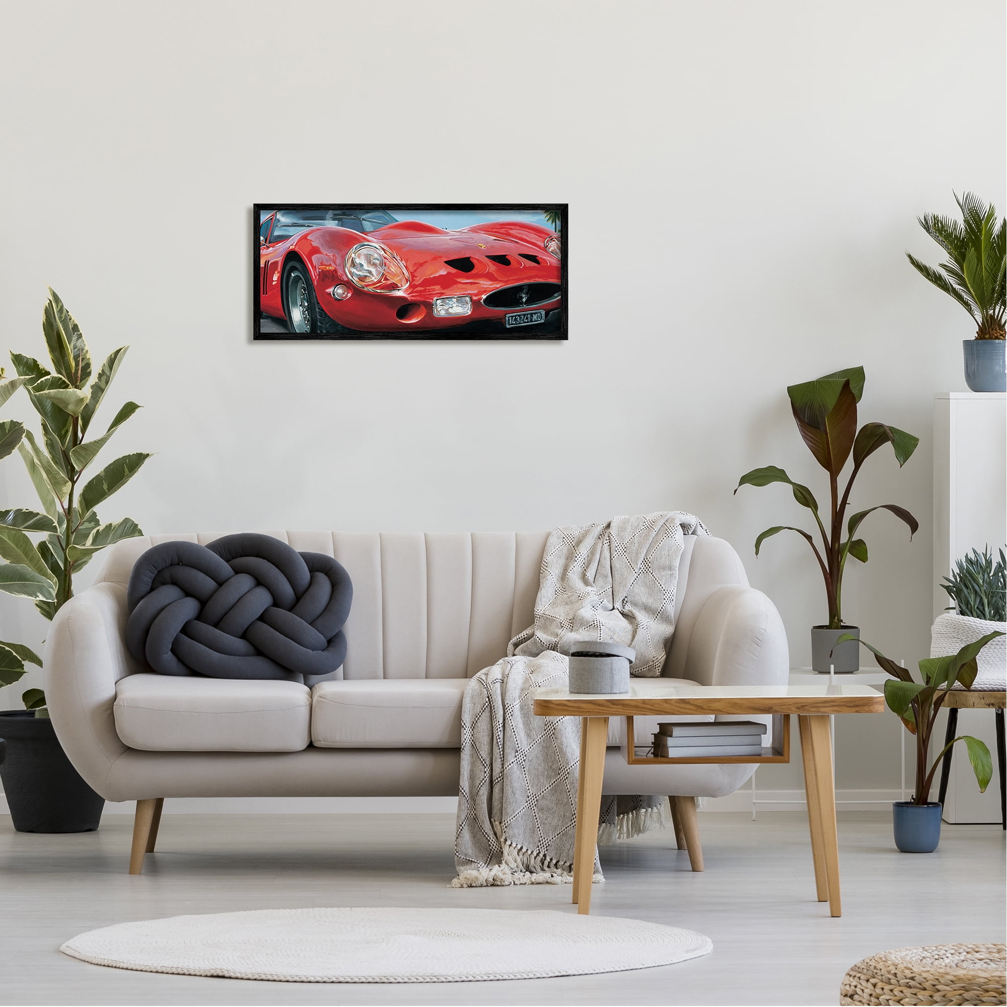 Stupell Industries Red Sports Car on Road Transportation Painting Black Framed Art Print Wall Art, 30 x 13