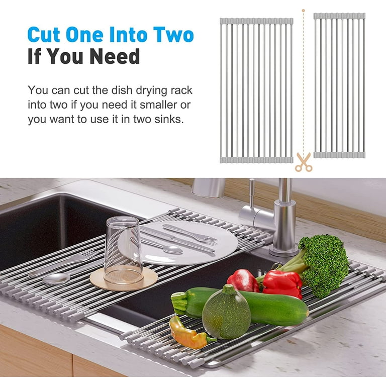 Kitchen Roll up Sink Dish Drying Rack, Dish Drainer, Stainless Steel  Foldable Sink Rack Mat (17.8''x11.8'') ALPACASSO 