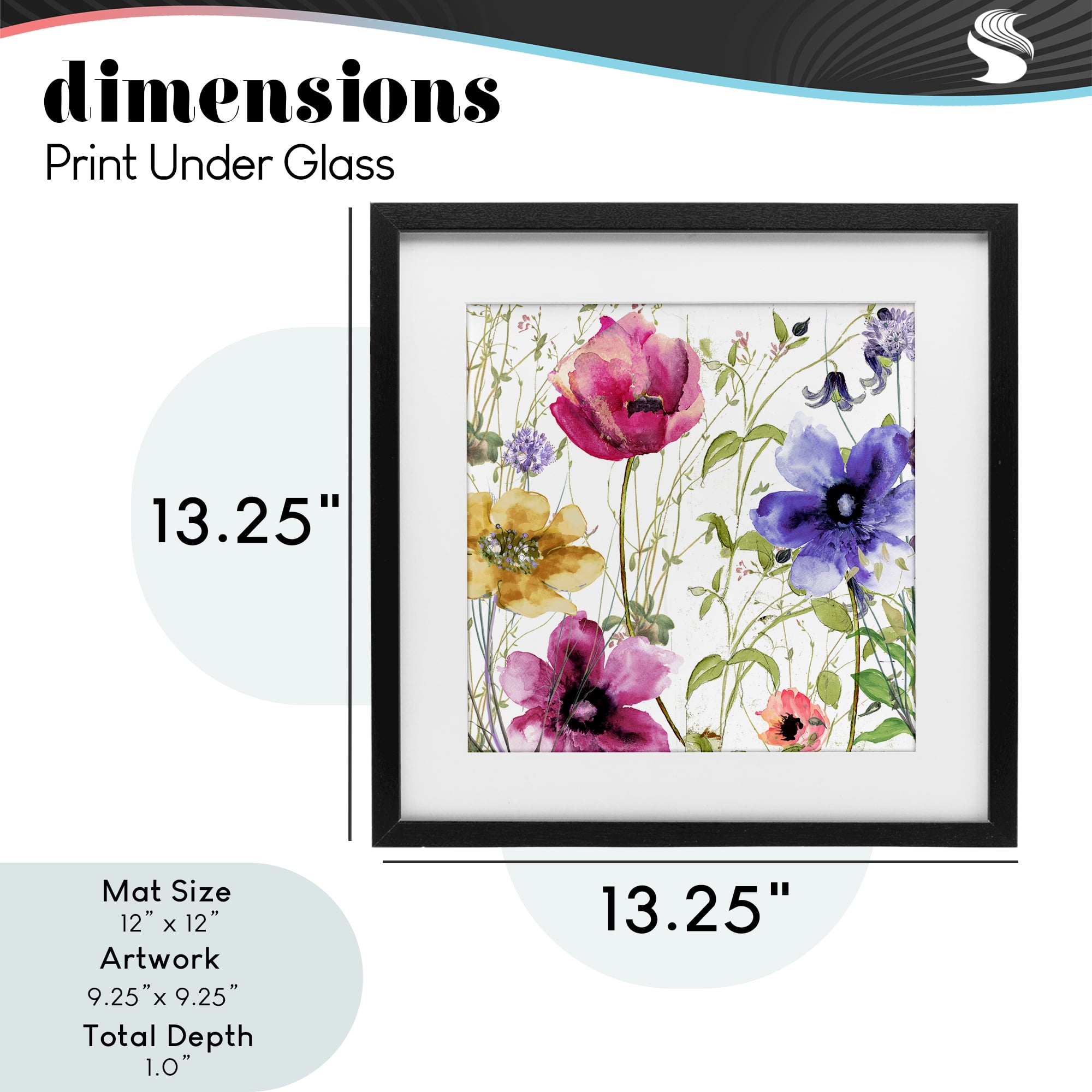Botanical Spring Garden Blooms Black Framed Print Under Glass, design by Sasha
