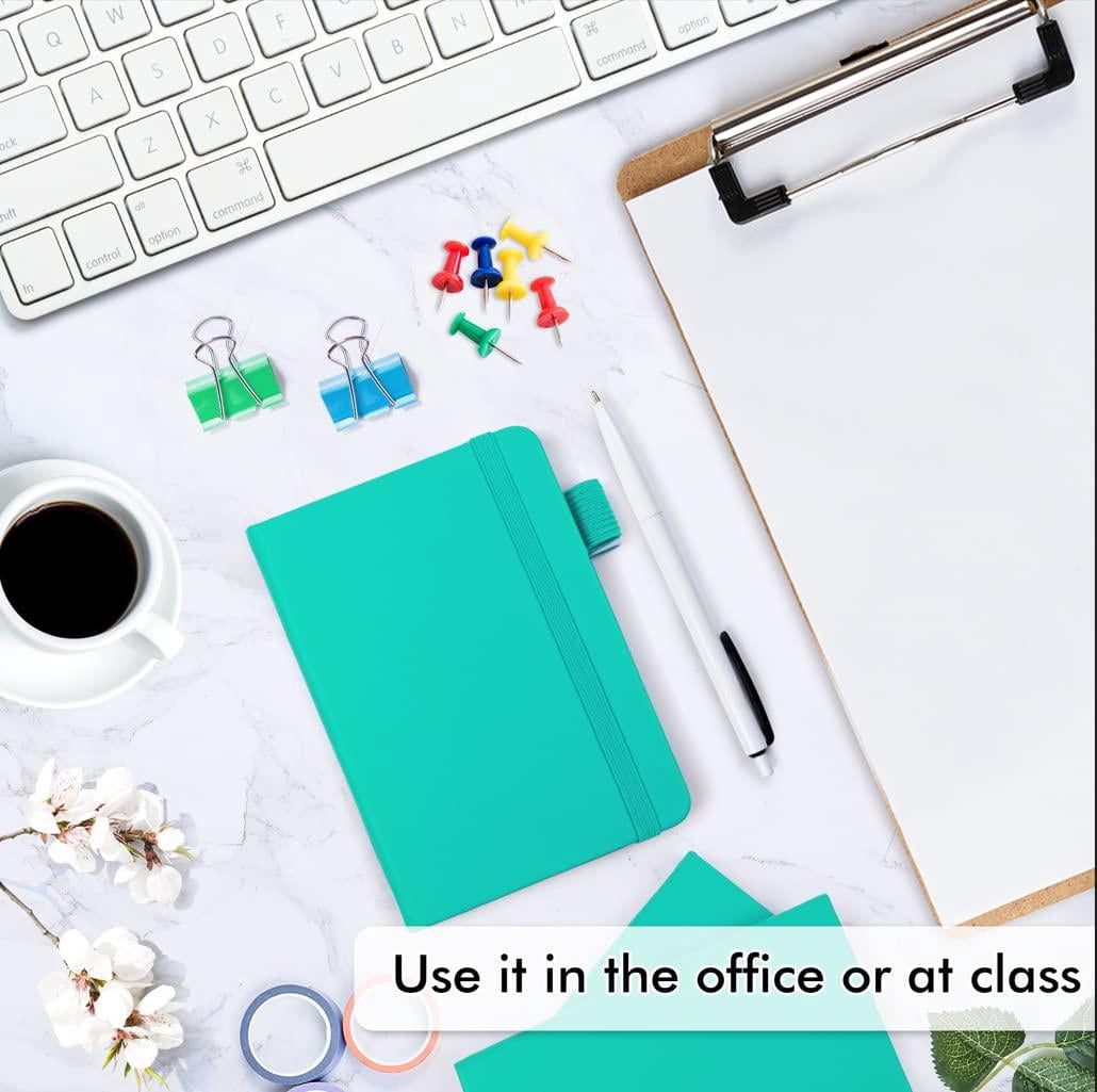 3 Pack Pocket Small Notebook Journals  Mini Cute Memo Notepad Hardcover College Ruled Lined With Pen Holder For Women Office School 3 Black Pens 3.5"x 5.5" A6 Aqua