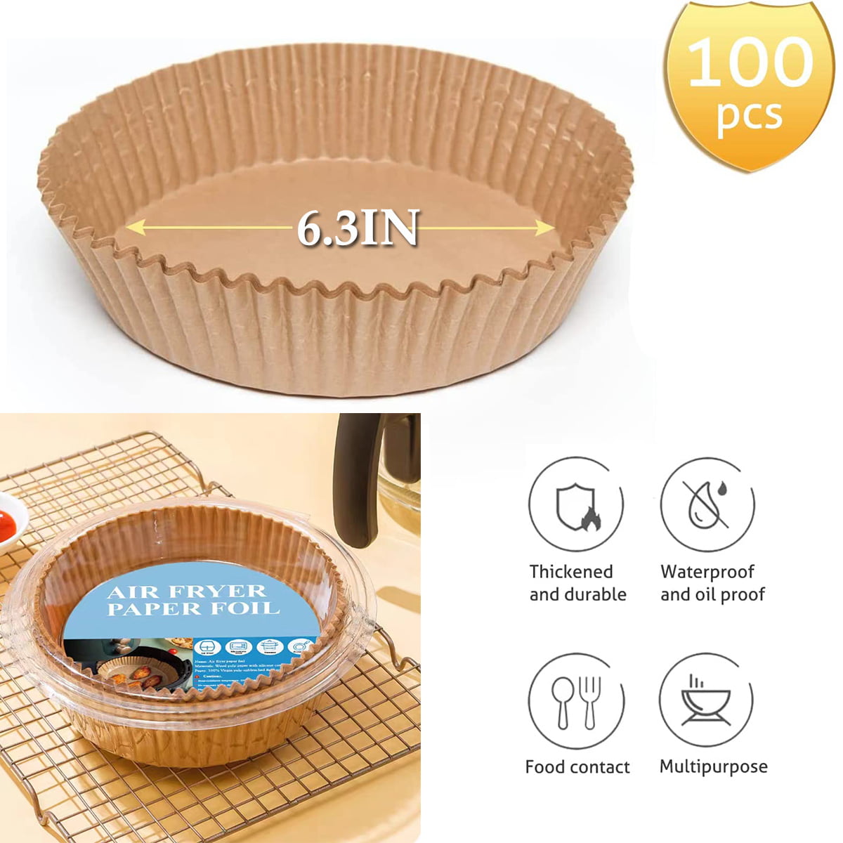 50/100 PCS Air Fryer Baking Paper Trays Disposable Airfryer Paper Liner  Round/Square 16cm Oil-proof Air Fryer Molds Kitchen Tool