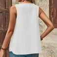 thumbnail image 4 of ECZHAW Petite Tops for Women Cotton Linen Summer Tank Tops Dressy Casual Button Trim Crewneck Sleeveless Shirts, 4 of 7