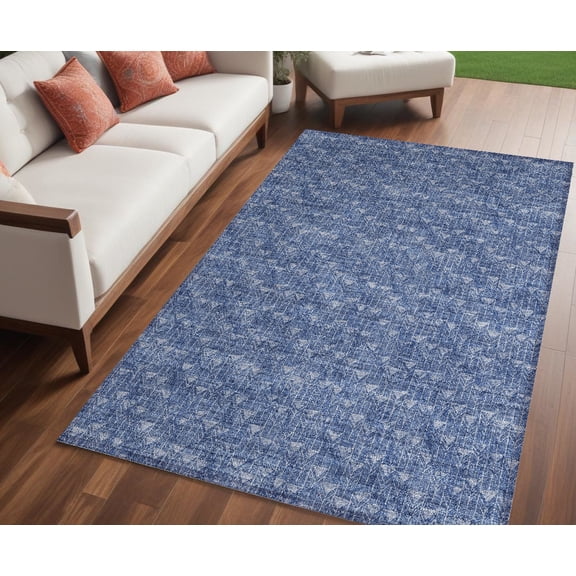 5' X 8' Navy Blue Geometric Washable Non Skid Indoor Outdoor Area Rug