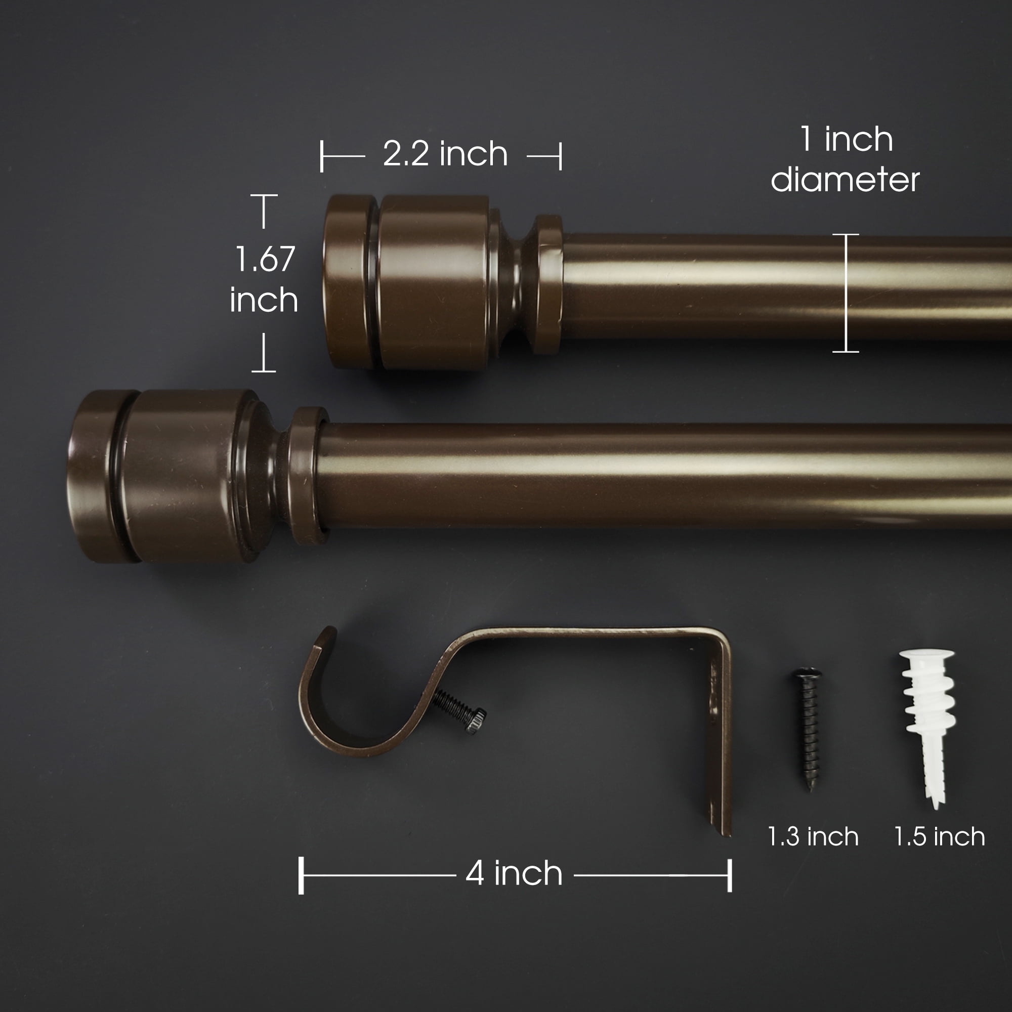 SKYPLUS LIVING Classic Collection 1-inch Brown Classic Collection Adjustable Single Curtain Rods, 42 in - 120 in
