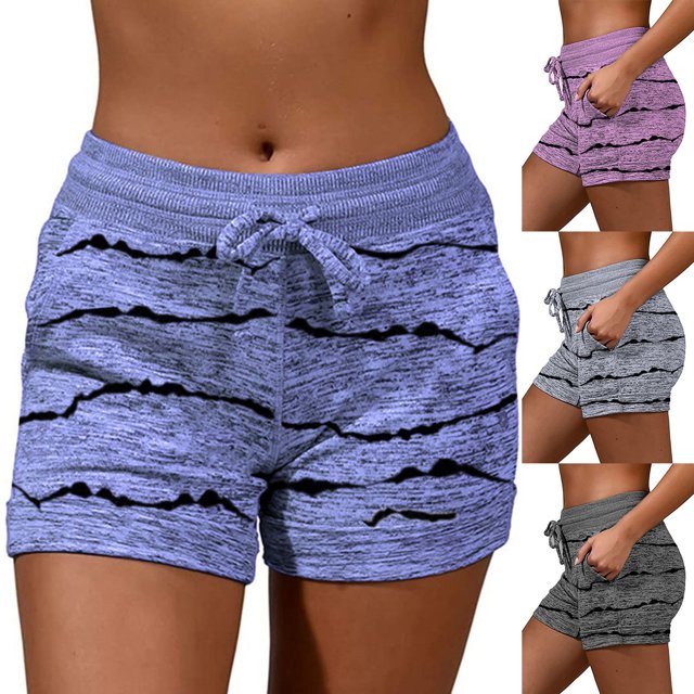 Koszal Women Shorts Striped High Waist Quick Drying Drawstring Pockets Sports Short Pants for Summer