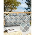 thumbnail image 3 of Moroccan Geometric Quatrefoil Plaid Outdoor Pillow Covers Waterproof Throw Pillow Cover 20x12 Set of 2,Decorative Pillowcases Cushion Case for Patio Sofa Couch,Blue Grey Tile Lattice on Linen, 3 of 7