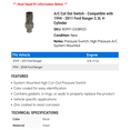 thumbnail image 2 of A/C Cut Out Switch - Compatible with 1994 - 2011 Ford Ranger 2.3L 4-Cylinder 1995 1996 1997 1998 1999 2000 2001 2002 2003 2004 2005 2006 2007 2008 2009 2010, 2 of 2