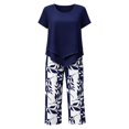 thumbnail image 7 of Women's Printed Casual Two Piece Set Cropped Top and Half Length Bottoms Modern Outfit,Navy,S, 7 of 7