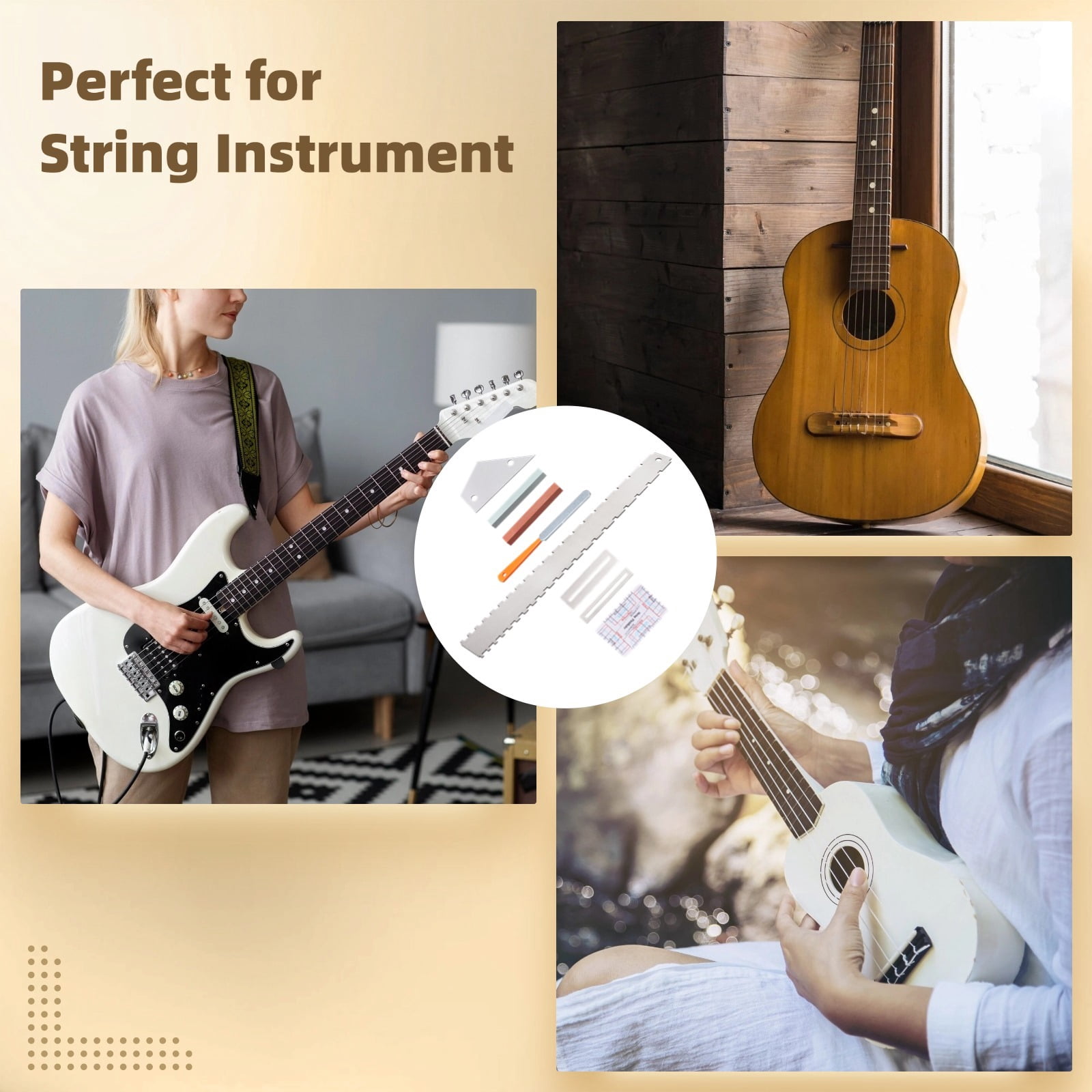 8 PCS Professional Guitar Maintenance Kit - Luthier Tool Set with Notched Straight Edge, Fret Rocker, File, Action Ruler & Guards for Fret Leveling & Neck Adjustment