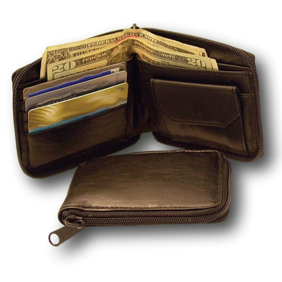 Black Leather Zipper Men's Wallet