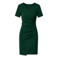 thumbnail image 5 of Ygbgbb Women V‑Neck Wrap Midi Dress, Short Sleeve Ruched Waist Split Hem Slim Fit Bodycon Dress for Work Business and Party Green L, 5 of 6